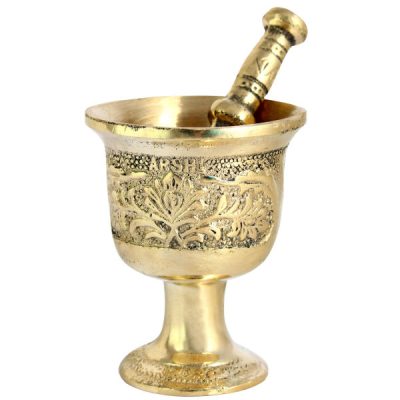 Brass Mortar & Pestle with Traditional Persian Floral Pattern Arash