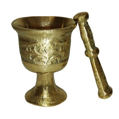 Brass Mortar & Pestle with Traditional Persian Floral Pattern Arashi