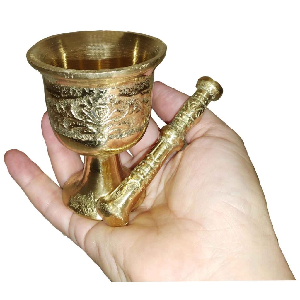 Brass Mortar & Pestle with Traditional Persian Floral Pattern Arashi