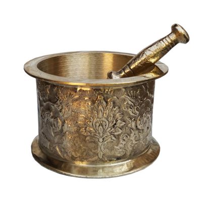 Brass Mortar & Pestle with Traditional Persian Floral Pattern Arshi