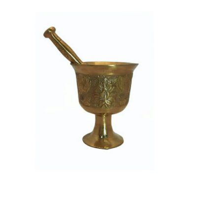 Brass Mortar & Pestle with Traditional Persian Floral Pattern Darya