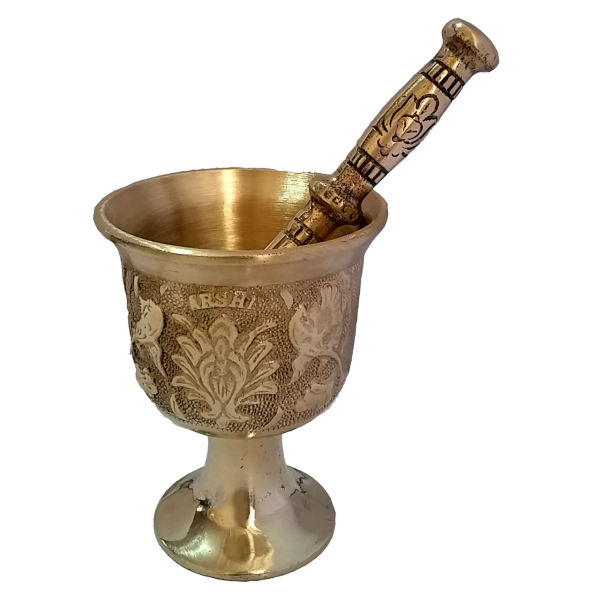 Brass Mortar & Pestle with Traditional Persian Floral Pattern Hekmat
