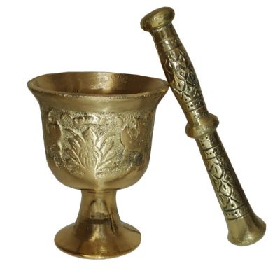 Brass Mortar & Pestle with Traditional Persian Floral Pattern Mahtab