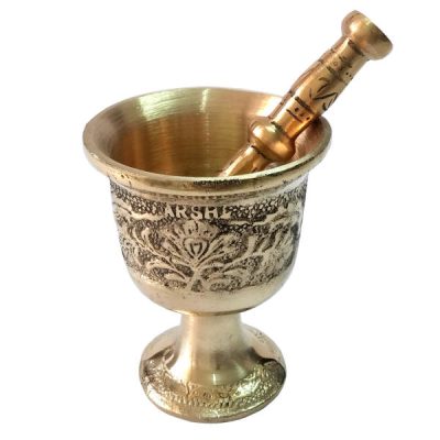 Brass Mortar & Pestle with Traditional Persian Floral Pattern Golzar