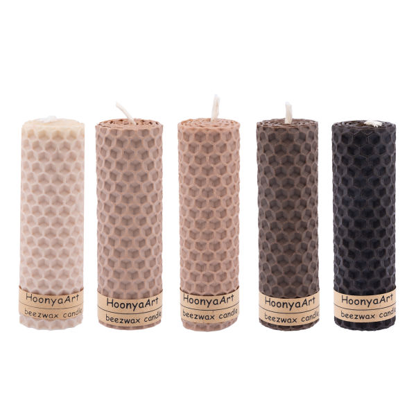 Set of 5 Beeswax Pillar Candles Model Colorful III (2x)