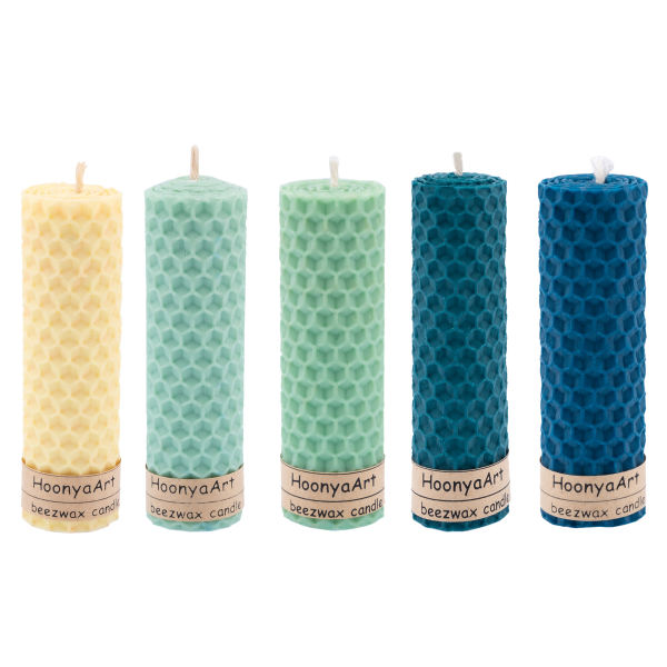 Set of 5 Beeswax Pillar Candles Model Colorful I (2x)
