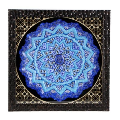 Decorative Copper Plate Hand-Painted with Persian Minakari Enamel Bluesky