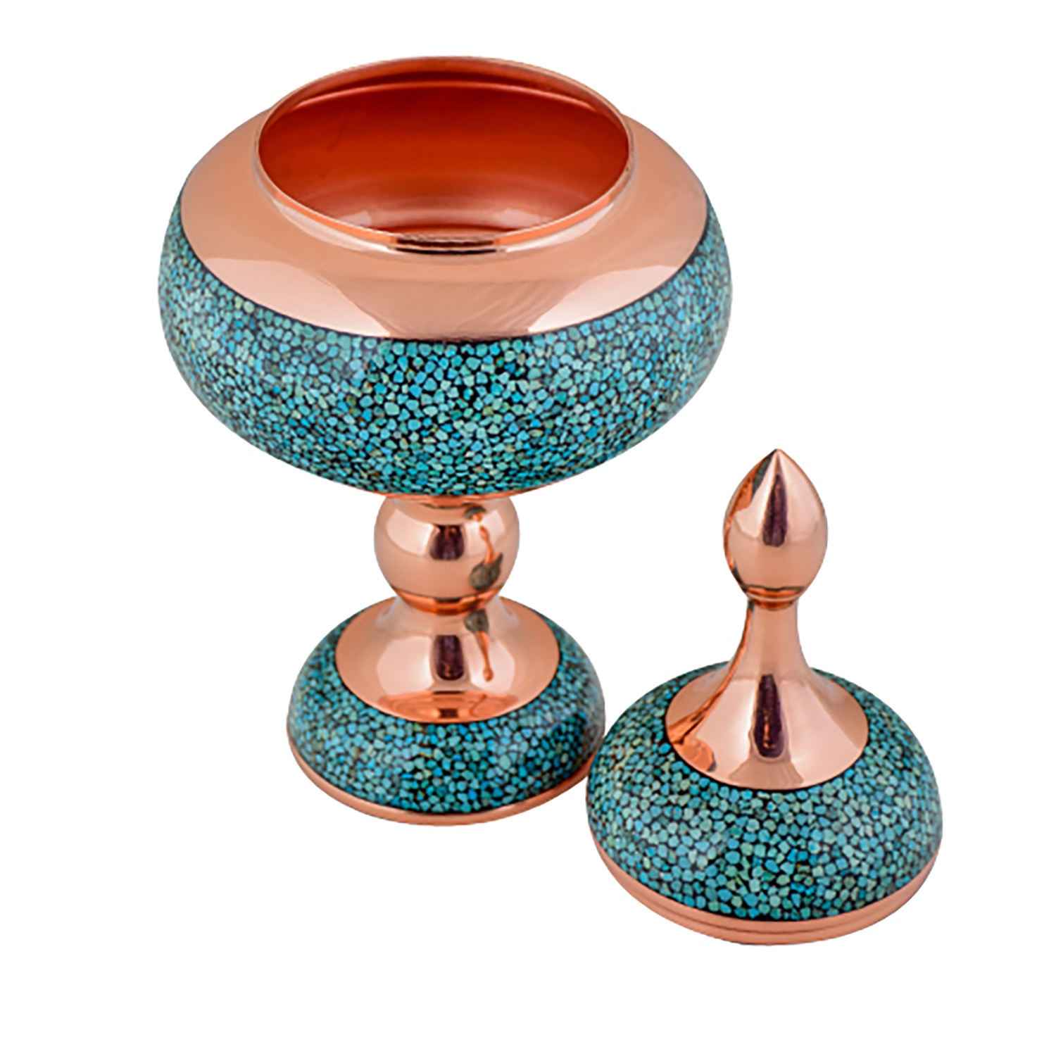 Handcrafted Persian Inlaid Turquoise Copper Sugar Bowl Taban
