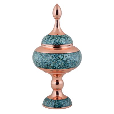 Handcrafted Persian Inlaid Turquoise Copper Sugar Bowl Hamedi