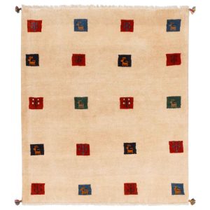 Persian Handwoven Wool Gabbeh Rug Cream Goat