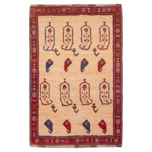 Persian Handwoven Wool Gabbeh Rug Read & Cream