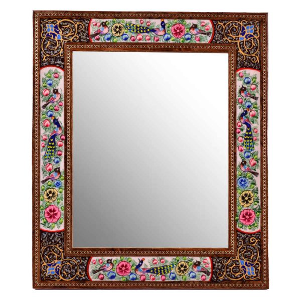 Persian Wooden Mirror Frame – Peacock Khatamkari Design