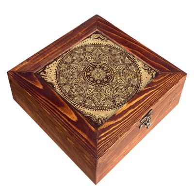 Persian Wooden Organizer with chests for Tea Bags and Nuts Mandala