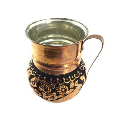 Persian Copper Pitcher Traditional Hammered Flower