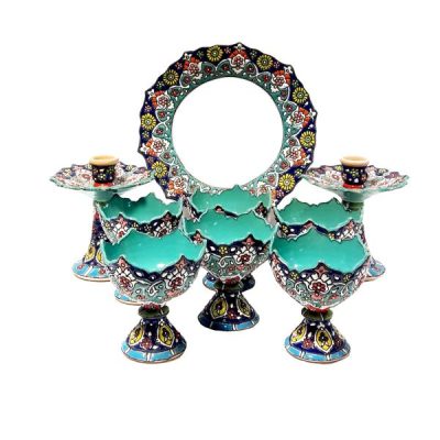 Elegant Pottery Haft-sin Minakari Set for Nowruz Persian New Year Turquoise