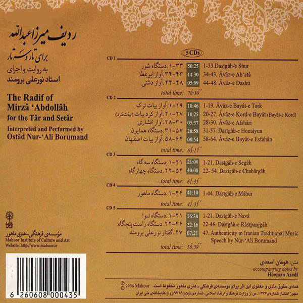 The Mirza Abdollah Radif Album by Nur Ali Borumand