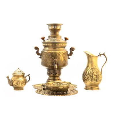 Persian Brass Samovar Decorative Coal Tea Maker Floral Motifs 3-Liter