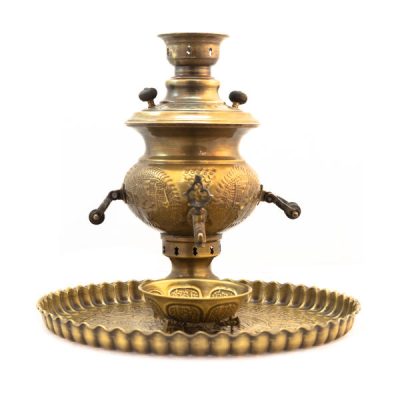 Persian Brass Samovar Decorative Coal Tea Maker Floral Motifs 2-Liter