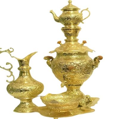 Persian Brass Samovar Decorative Coal Tea Maker Floral Motifs 4-Liter