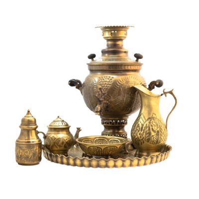 Persian Brass Samovar Decorative Coal Tea Maker Floral Motifs 6-Liter