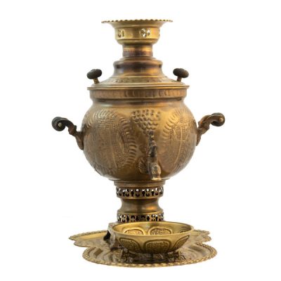 Persian Brass Samovar Decorative Coal Tea Maker Floral Motifs 6-Liter