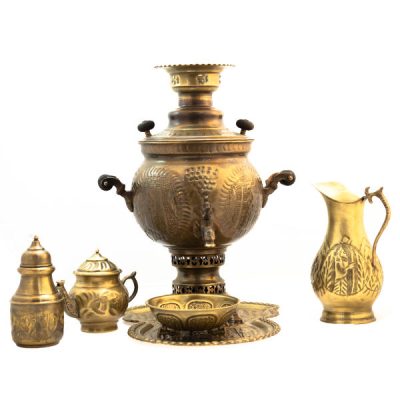 Persian Brass Samovar Decorative Coal Tea Maker Floral Motifs 6-Liter