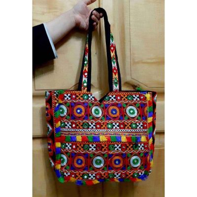 Ethnic Tote Bag with Baluchi Embroidered Model Mahsan