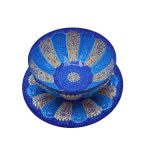 Decorative Copper Bowl & Plate Hand-Painted With Persian Minakari Enamel Eslimi