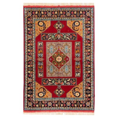 Persian Carpet Intricately Hand-Knotted Medallion Silk & Wool Blend Laki Red