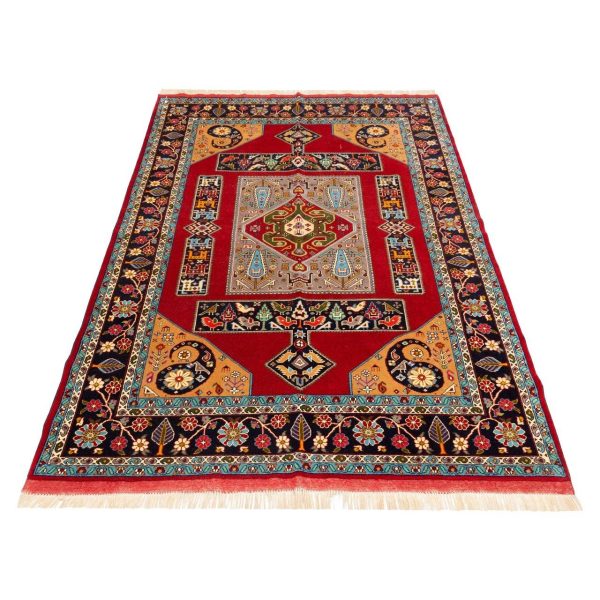 Persian Carpet Intricately Hand-Knotted Medallion Silk & Wool Blend Laki Red