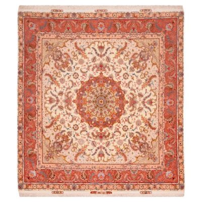 Persian Carpet Hand-Knotted Medallion Tabriz Silk & Wool Blend Wool Carpet Dina