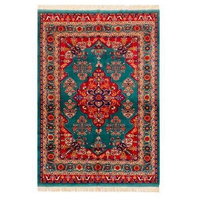 Persian Carpet Intricately Hand-Knotted Medallion Silk & Wool Blend Tabin