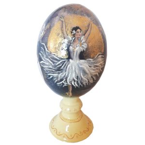 Hand Painted & Inlaid Ostrich Egg Shell Model Ballerina