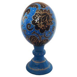 Hand Painted & Inlaid Ostrich Egg Shell Model Flower