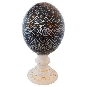 Hand Painted & Inlaid Ostrich Egg Shell Model Mouj