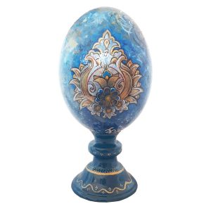 Hand Painted & Inlaid Ostrich Egg Shell Model Simorgh