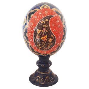 Hand Painted & Inlaid Red Ostrich Egg Shell