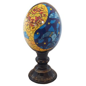 Inlaid & Hand Painted Moon Ostrich Egg Shell