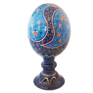 Inlaid & Hand Painted Navy Blue Ostrich Egg Shell