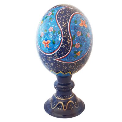 Persian Decorative Hand Painted Ostrich Egg Shell – Navy Blue
