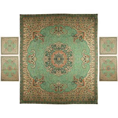 Persian Bedspread Set – Oriental Style Double Size with Termeh Fabric – Green Negin