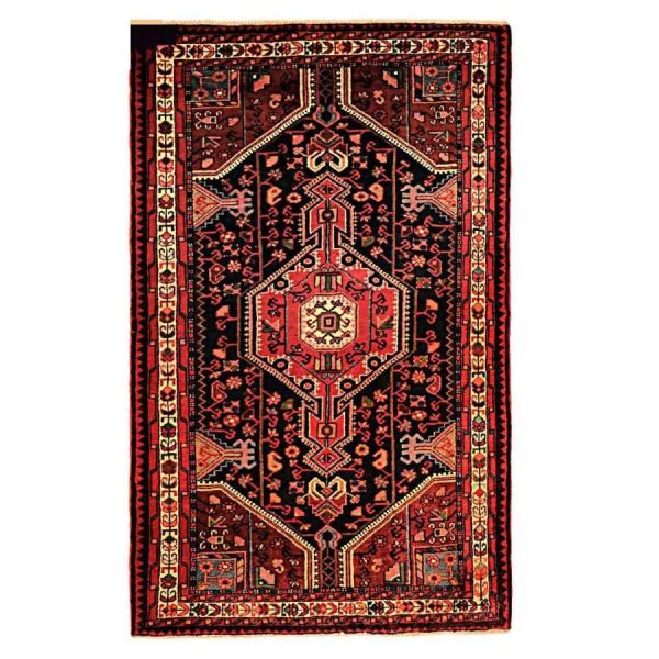 Persian Carpet Intricately Hand-Knotted Medallion Wool Black Lajack