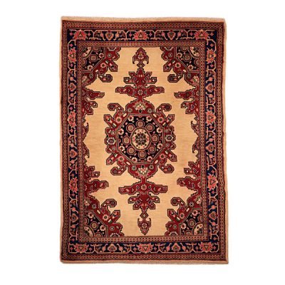Persian Carpet Intricately Hand-Knotted Medallion Wool Cream Lajack