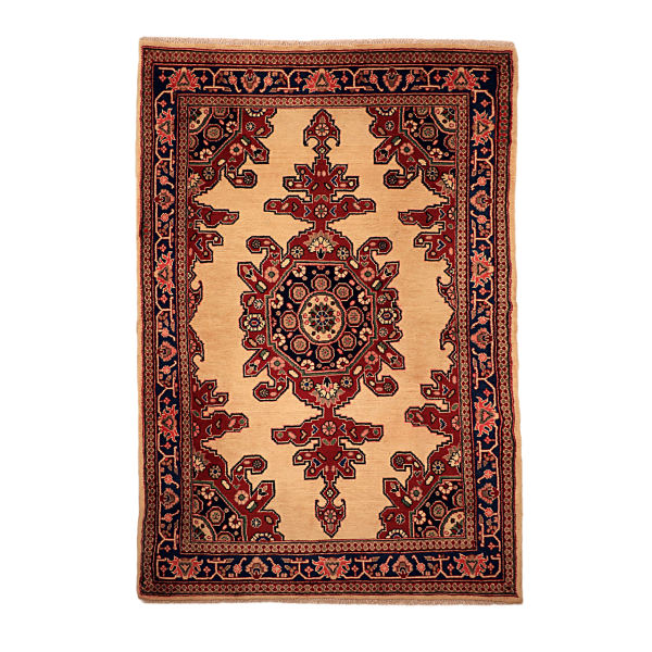 Persian Carpet Intricately Hand-Knotted Medallion Wool Cream Lajack