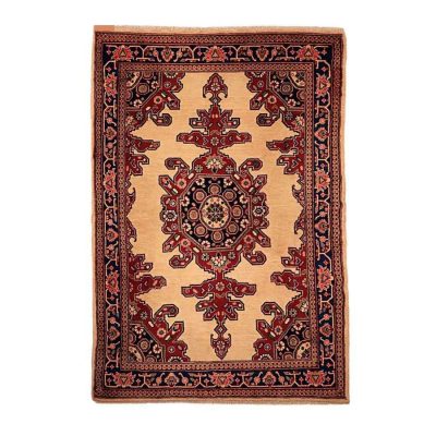Persian Carpet Intricately Hand-Knotted Medallion Wool Cream Lajack