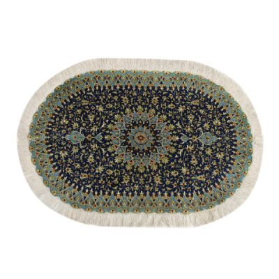 Qom Medallion Hand-Knotted Persian Silk Carpet Abi