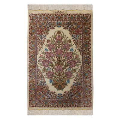 Qom Hand-Knotted Persian Silk Carpet Brown