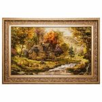 Hand-Knotted Persian Pictorial Rug from Tabriz Depicting Rural Landscape