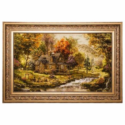 Hand-Knotted Persian Pictorial Rug from Tabriz Depicting Rural Landscape