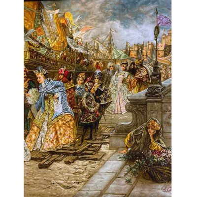 Hand-Knotted Persian Pictorial Rug from Tabriz Depicting Napoleon’s Ship